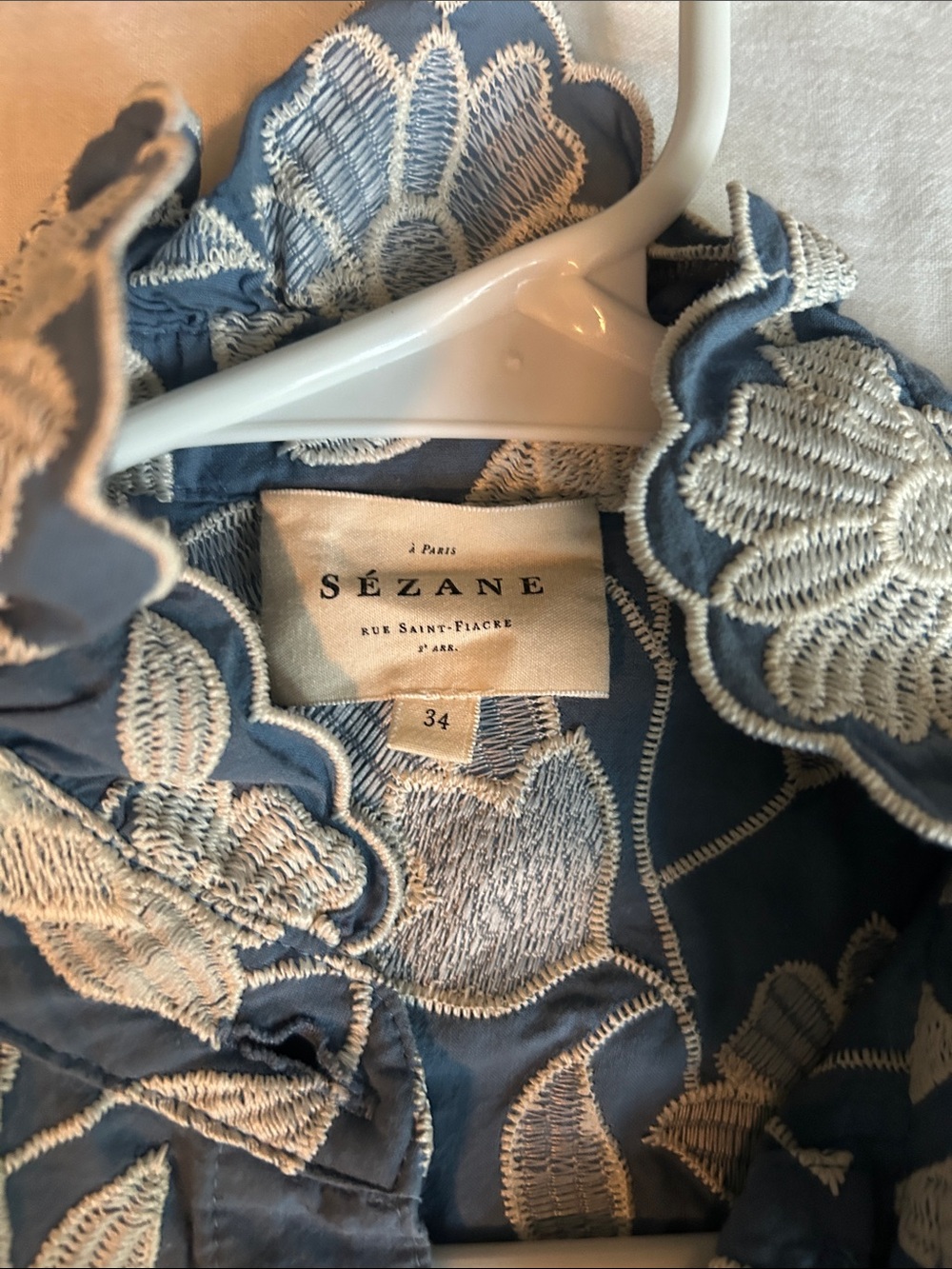 Sezane Ambre Ecru Blue Floral Blouse EU 34, US 2 - Picture 3 of 4